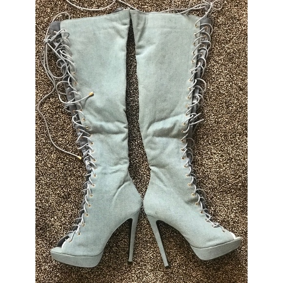 Denim High Heel Boots - Picture 3 of 7